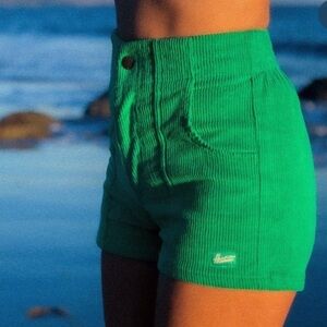 High-Rise Green Corduroy Women's Shorts